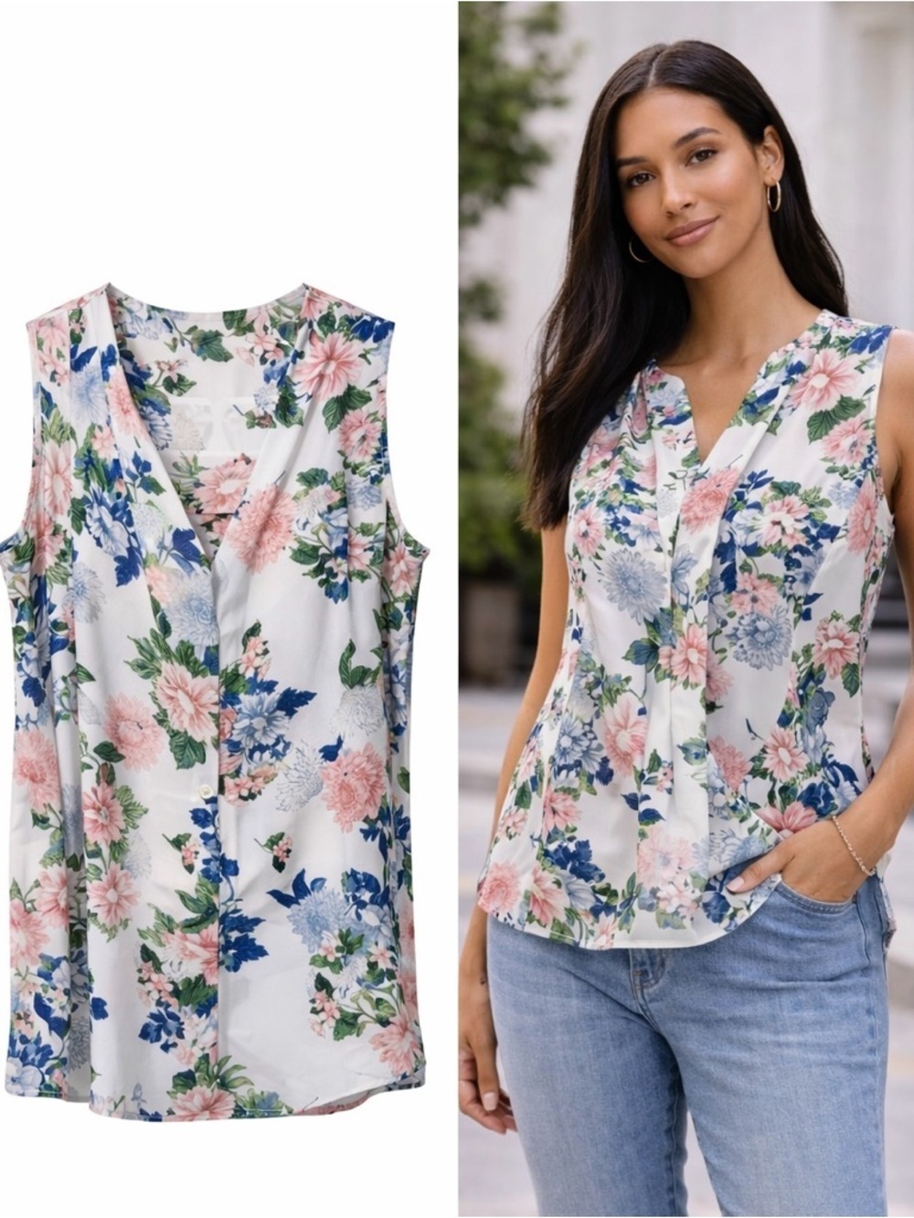 🌸 Rose & Olive White Floral Top